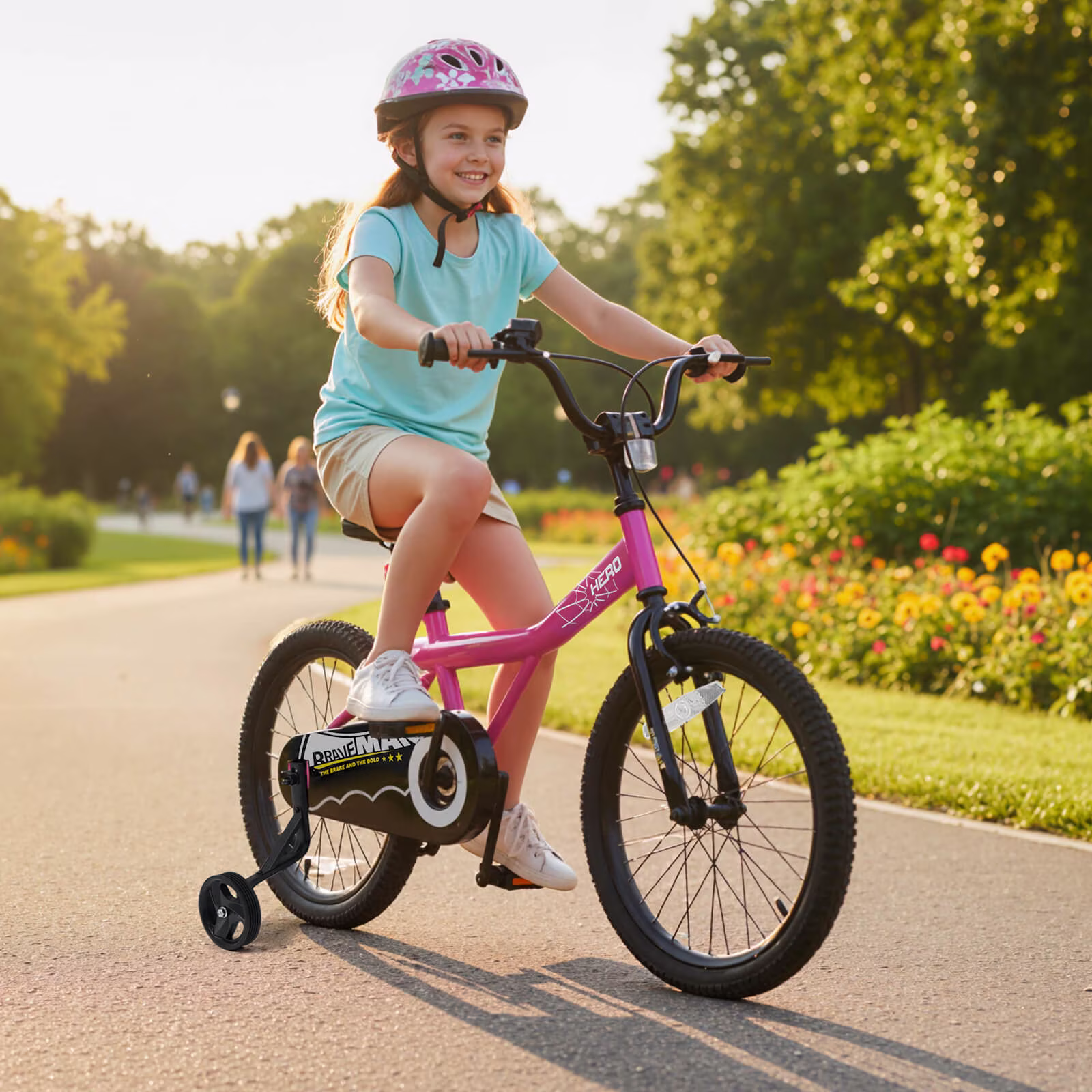Costway Kids Bike, 18 Inch Bicycle for Children with Removable Training Wheels, Dual Brakes Pink - Image 3