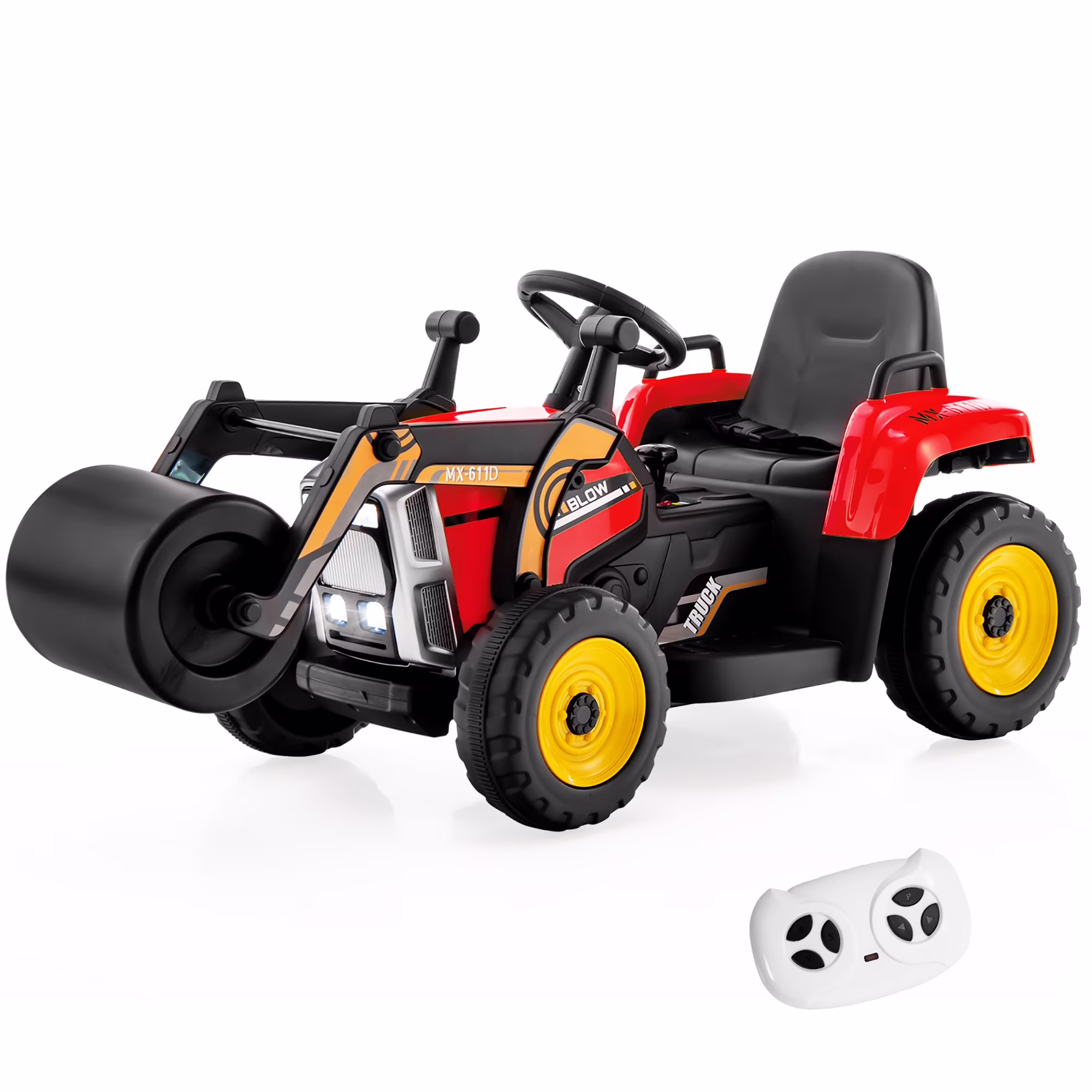 Costway Kids Ride On Roller 12V Electric Tractor Remote w/ Music & LED Light Red