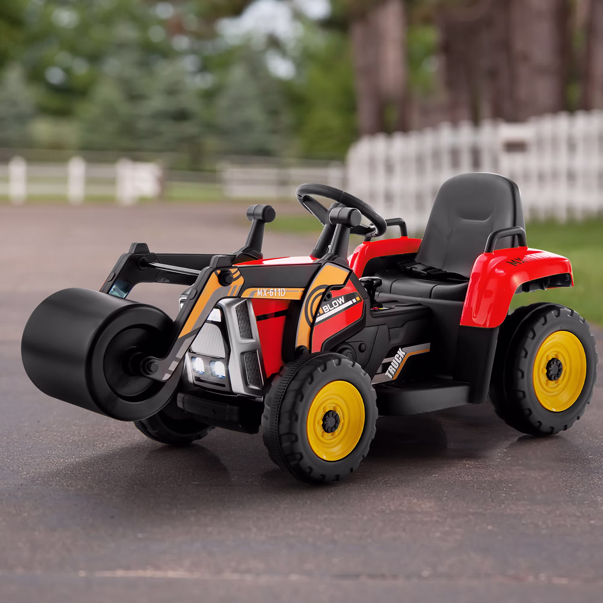 Costway Kids Ride On Roller 12V Electric Tractor Remote w/ Music & LED Light Red - Image 4