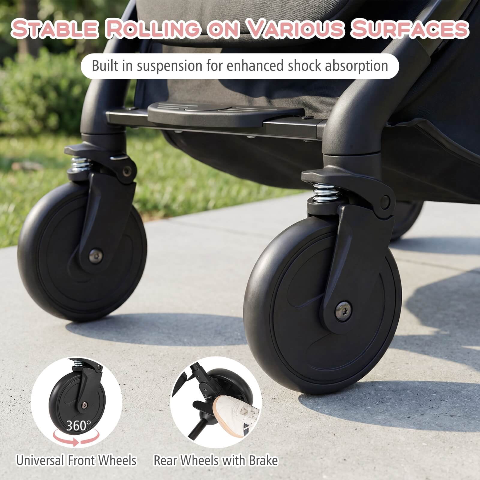 Costway Lightweight Baby Stroller with One-Hand Folding, Extendable Canopy, Storage Baske Black - Image 5