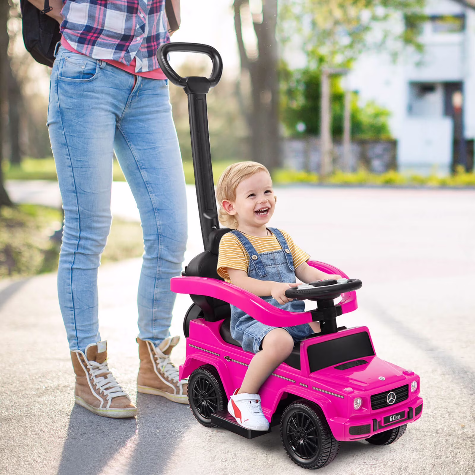 Costway Mercedes Benz G350 3 in 1 Push and Pedal Ride-Ons, Pink - Image 2