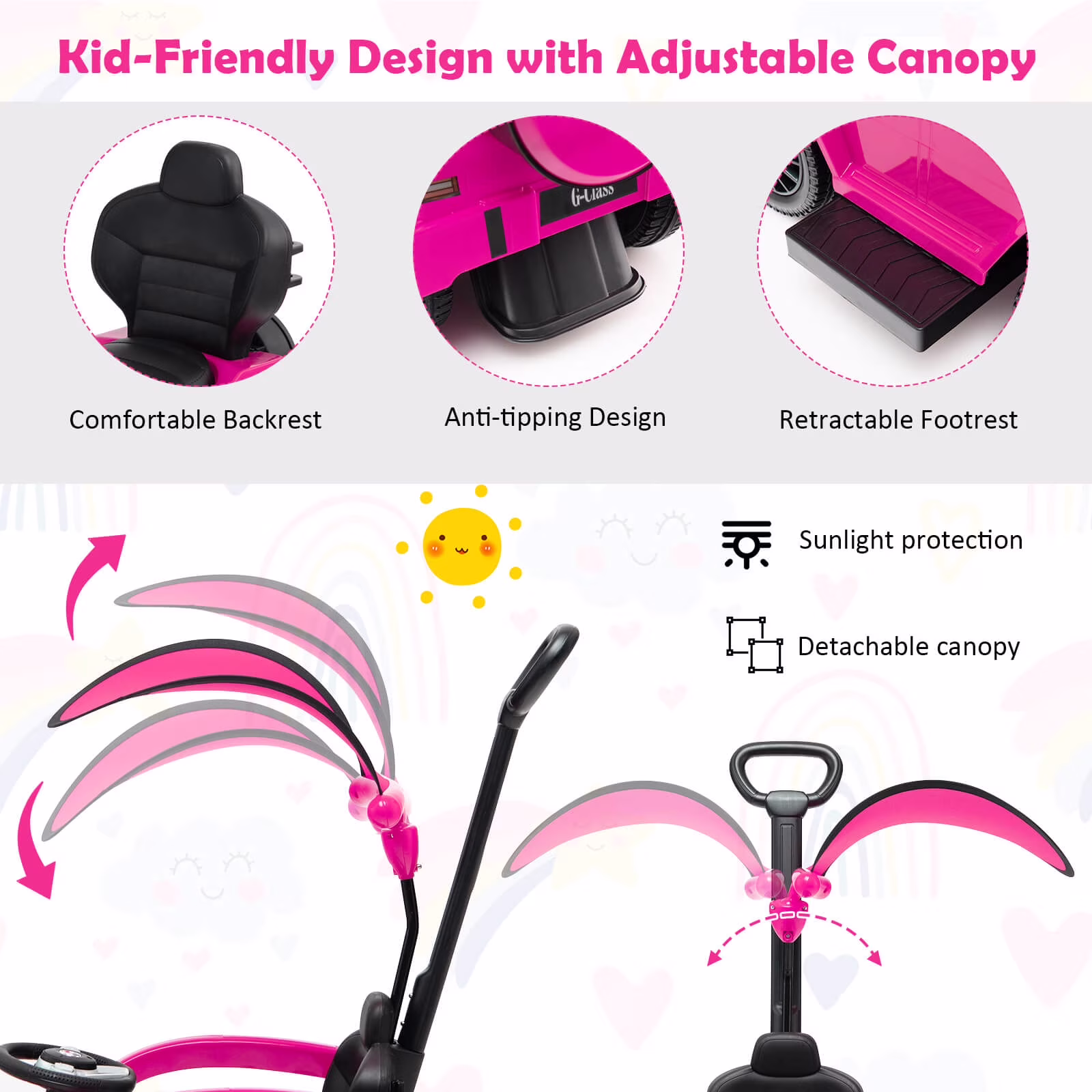 Costway Mercedes Benz G350 3 in 1 Push and Pedal Ride-Ons, Pink - Image 3