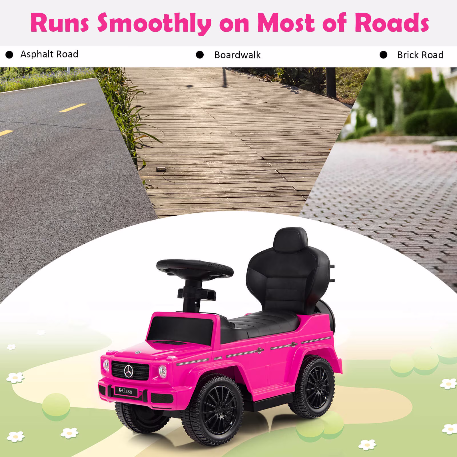 Costway Mercedes Benz G350 3 in 1 Push and Pedal Ride-Ons, Pink - Image 4