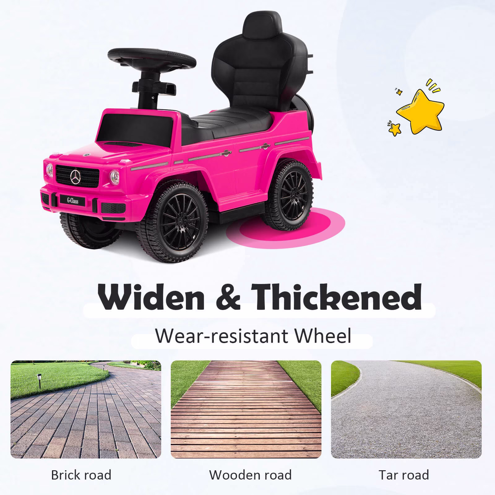 Costway Mercedes Benz G350 3 in 1 Push and Pedal Ride-Ons, Pink - Image 5
