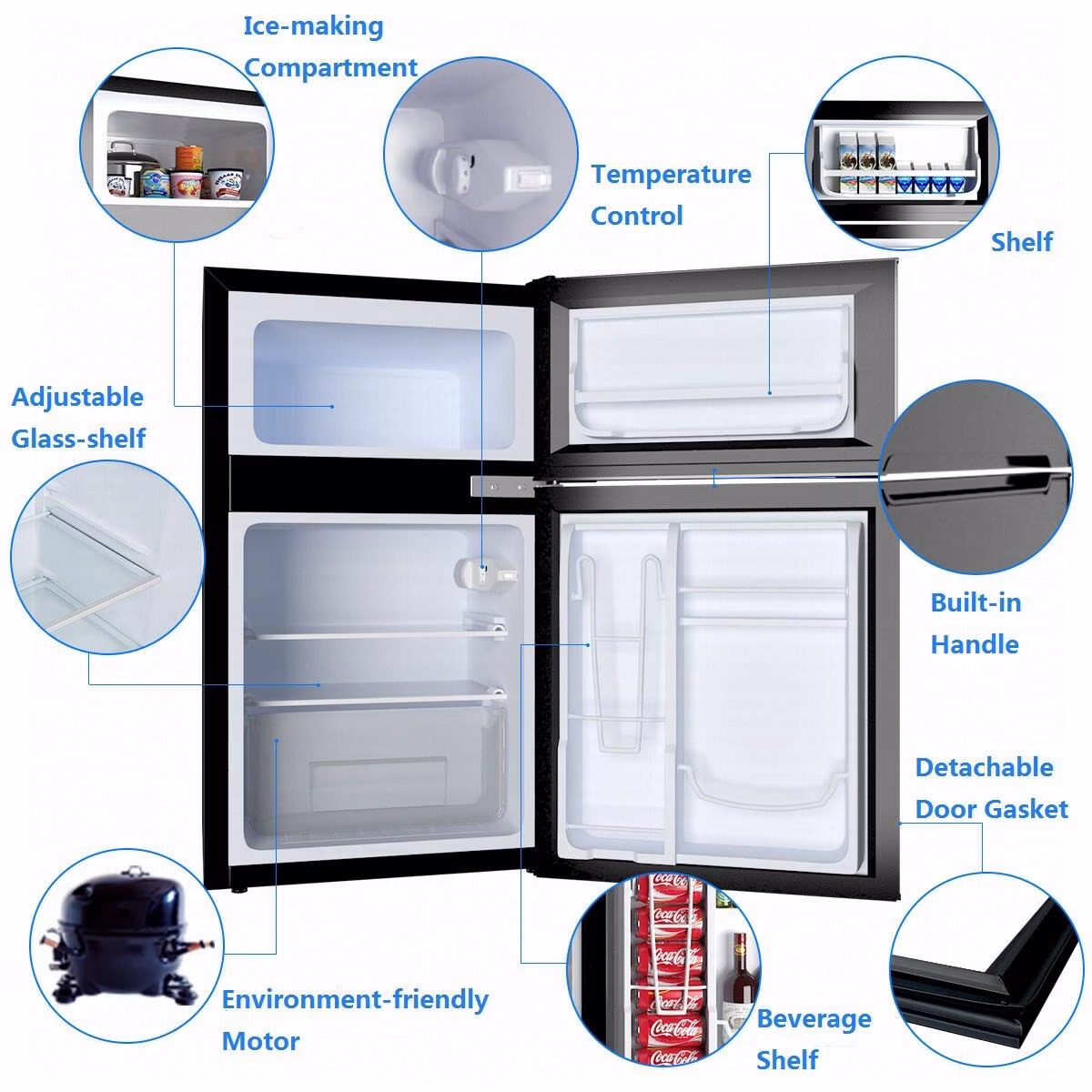 Costway Refrigerator Small Freezer Cooler Fridge Compact 3.2 cu ft. Unit, Grey - Image 4