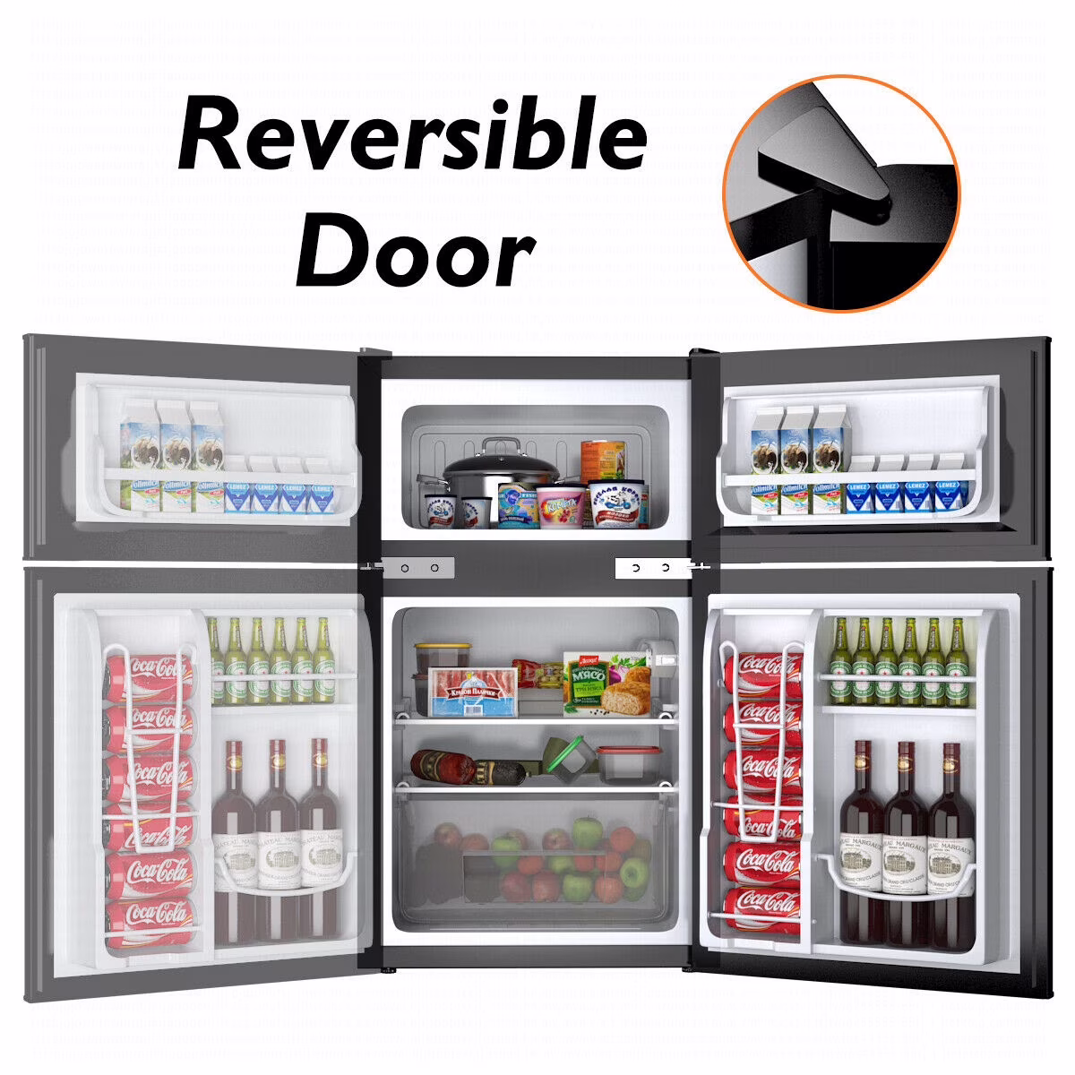 Costway Refrigerator Small Freezer Cooler Fridge Compact 3.2 cu ft. Unit, Grey - Image 5