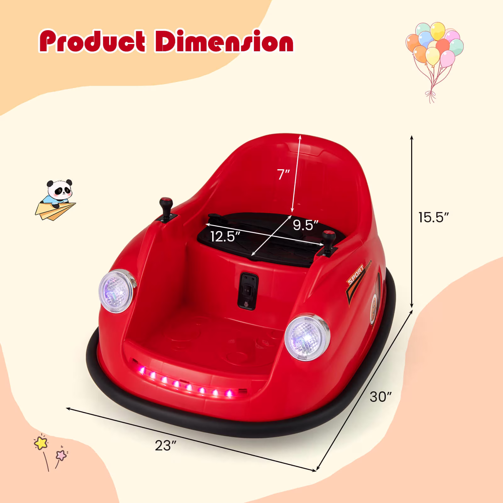Costway Ride on Bumper Car for Kids with Remote Control 360 Degree Spin LED Light Red - Image 4