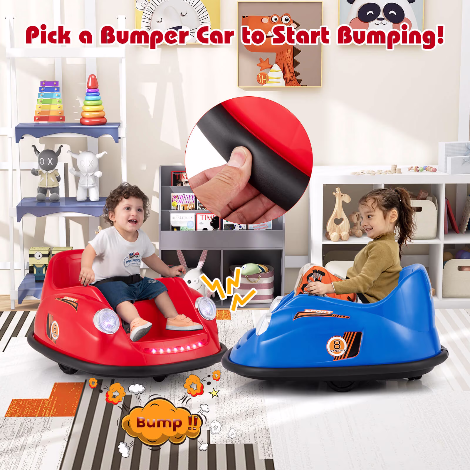 Costway Ride on Bumper Car for Kids with Remote Control 360 Degree Spin LED Light Red - Image 5