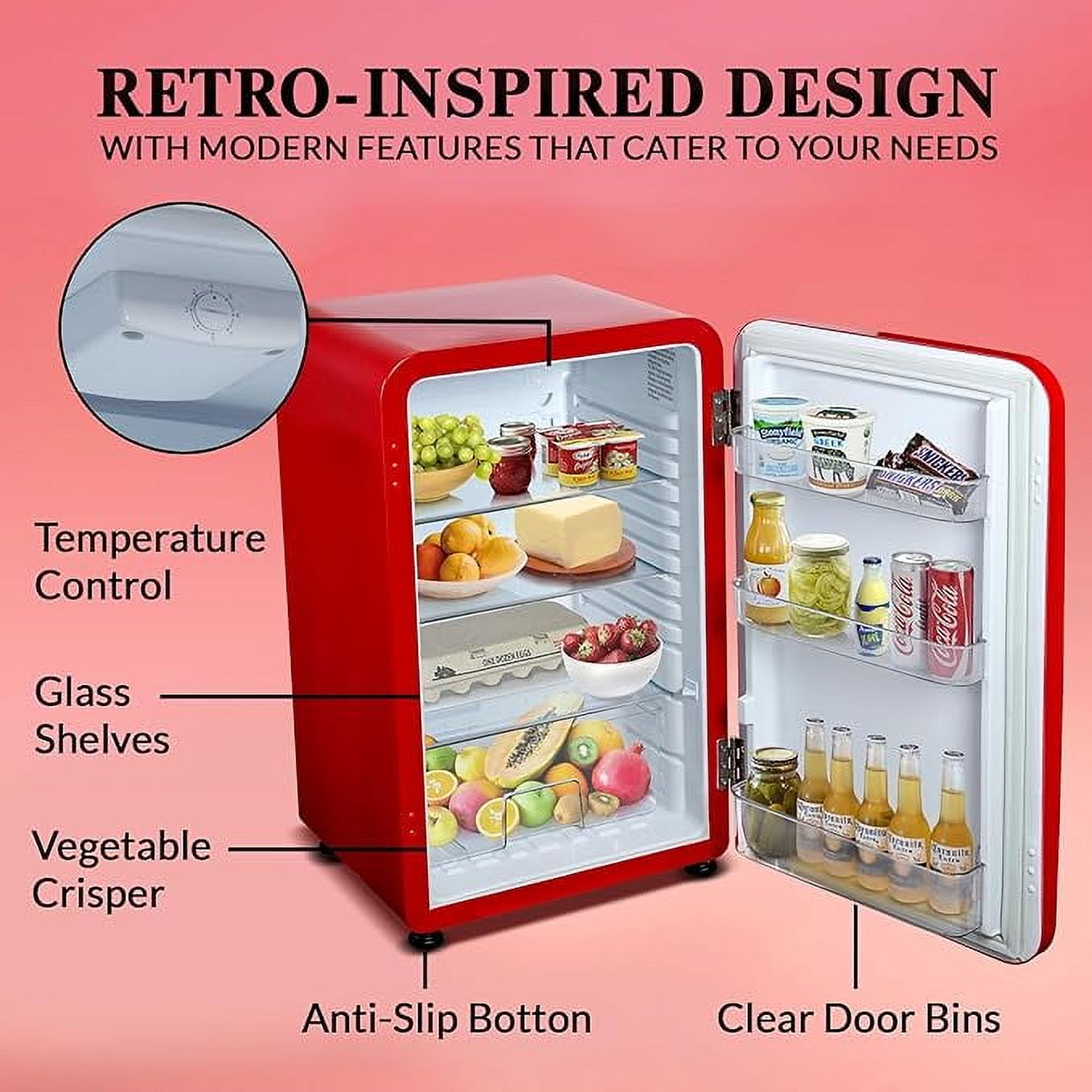 Crosley Classic Series 3.2 Cuft 1-Door Compact Refrigerator, Retro Red - Image 5