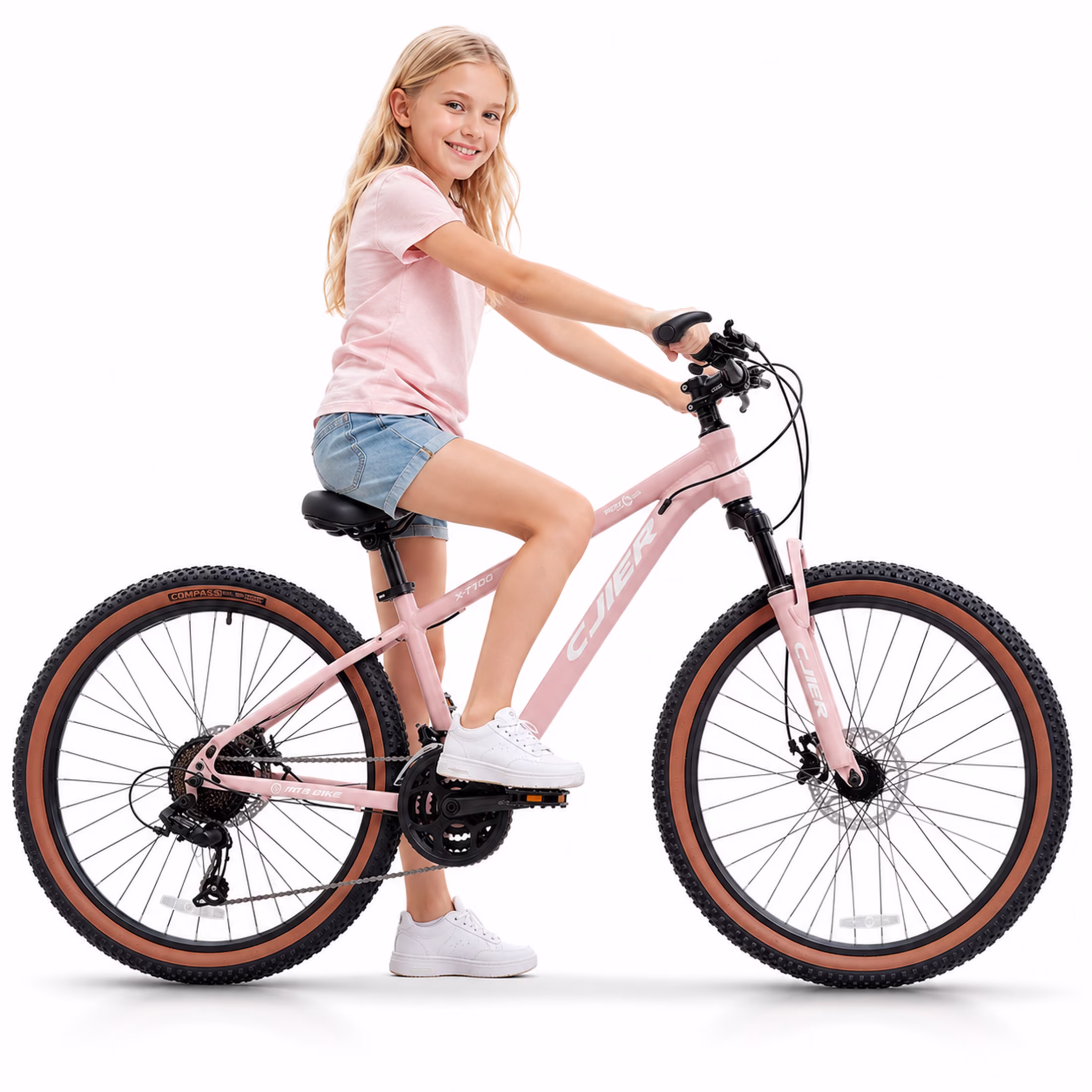 Cuoote Bicycle, 20" Mountain Bike 21-Speed with Dual Disc Brakes, Suspension Fork, Internal Cable Routing, 2.125" Tires, Ergonomic Grips