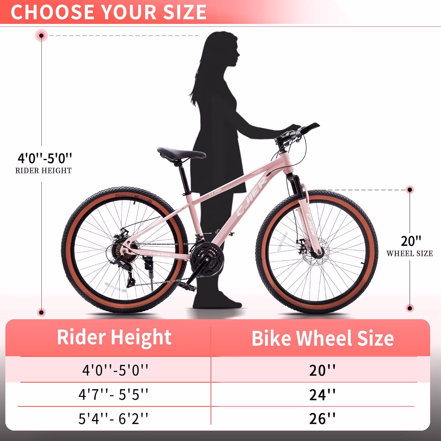 Cuoote Bicycle, 20" Mountain Bike 21-Speed with Dual Disc Brakes, Suspension Fork, Internal Cable Routing, 2.125" Tires, Ergonomic Grips - Image 2