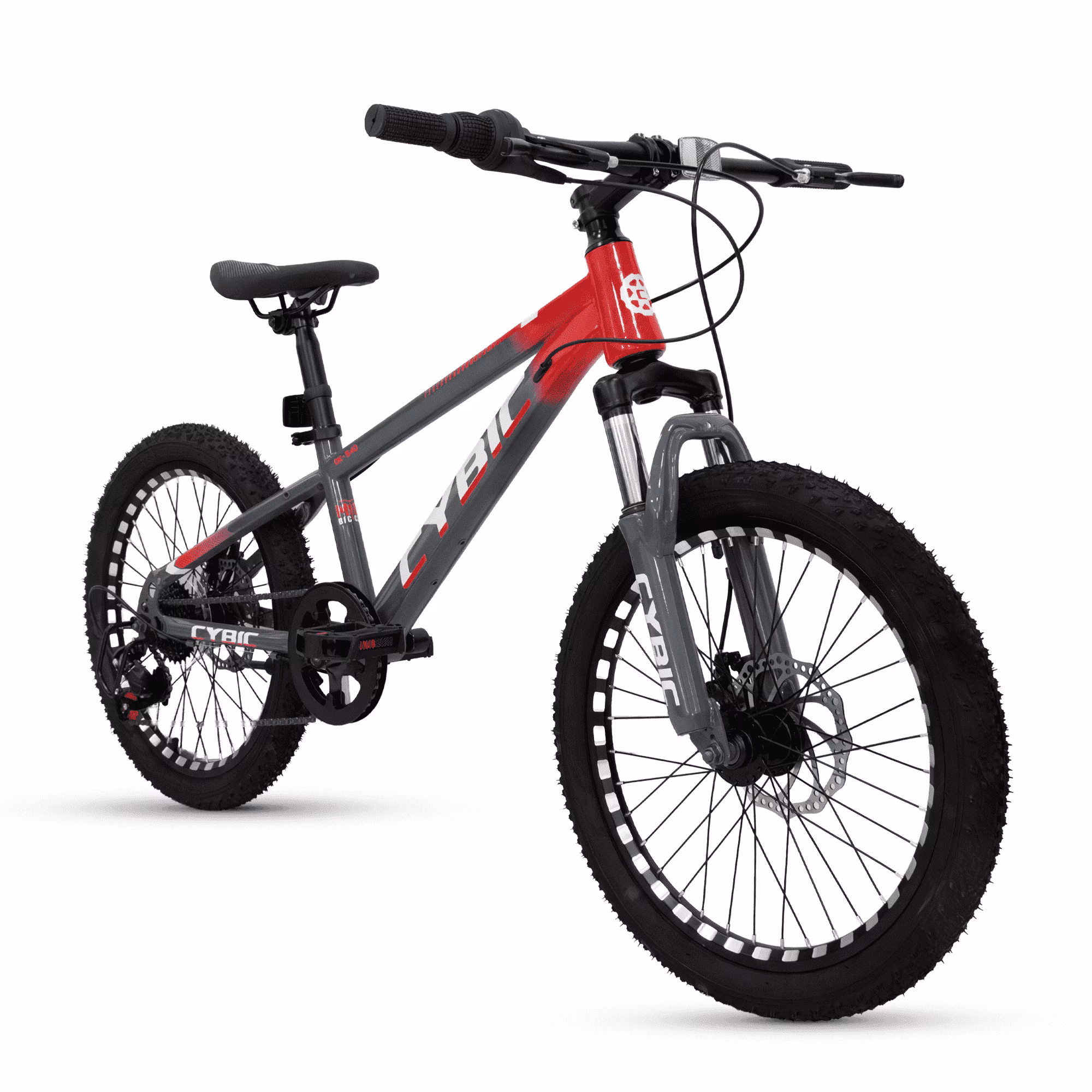 Cybic 20 inch Kids Mountain Bike for Boys & Girls, 7-Speed MTB Bicycle with Front Suspension, Dual Disc Brakes & Twist Shifter, Gray Red - Image 5