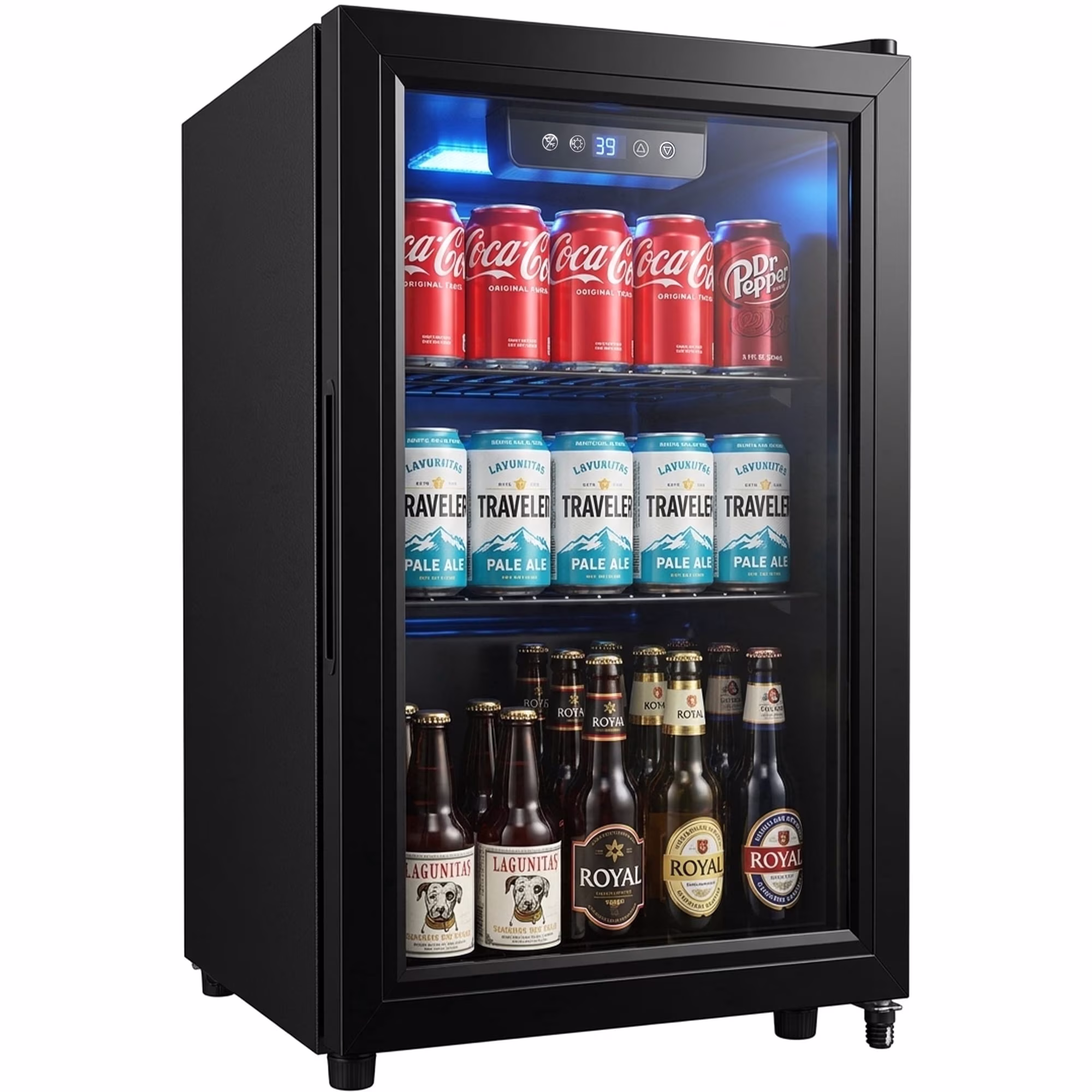 Dawmilon 1.8 Cu Ft Beverage Refrigerator, 70 Can Mini Fridge with Glass Door, Digital Temperature Control, Adjustable Shelves, Quiet Cooler for Beer Soda Wine, Office Dorm