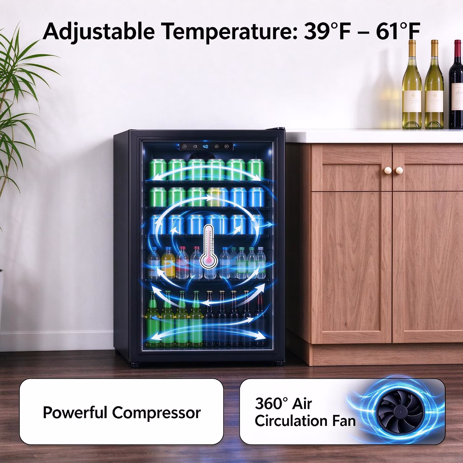 Dawmilon 3.5 Cu. Ft. Beverage Refrigerator, Mini Fridge with Glass Door, Digital Temperature Control, Quiet Beverage Cooler Fridge for Beer Soda Wine, Air Cooling for Home Office Bar - Image 3