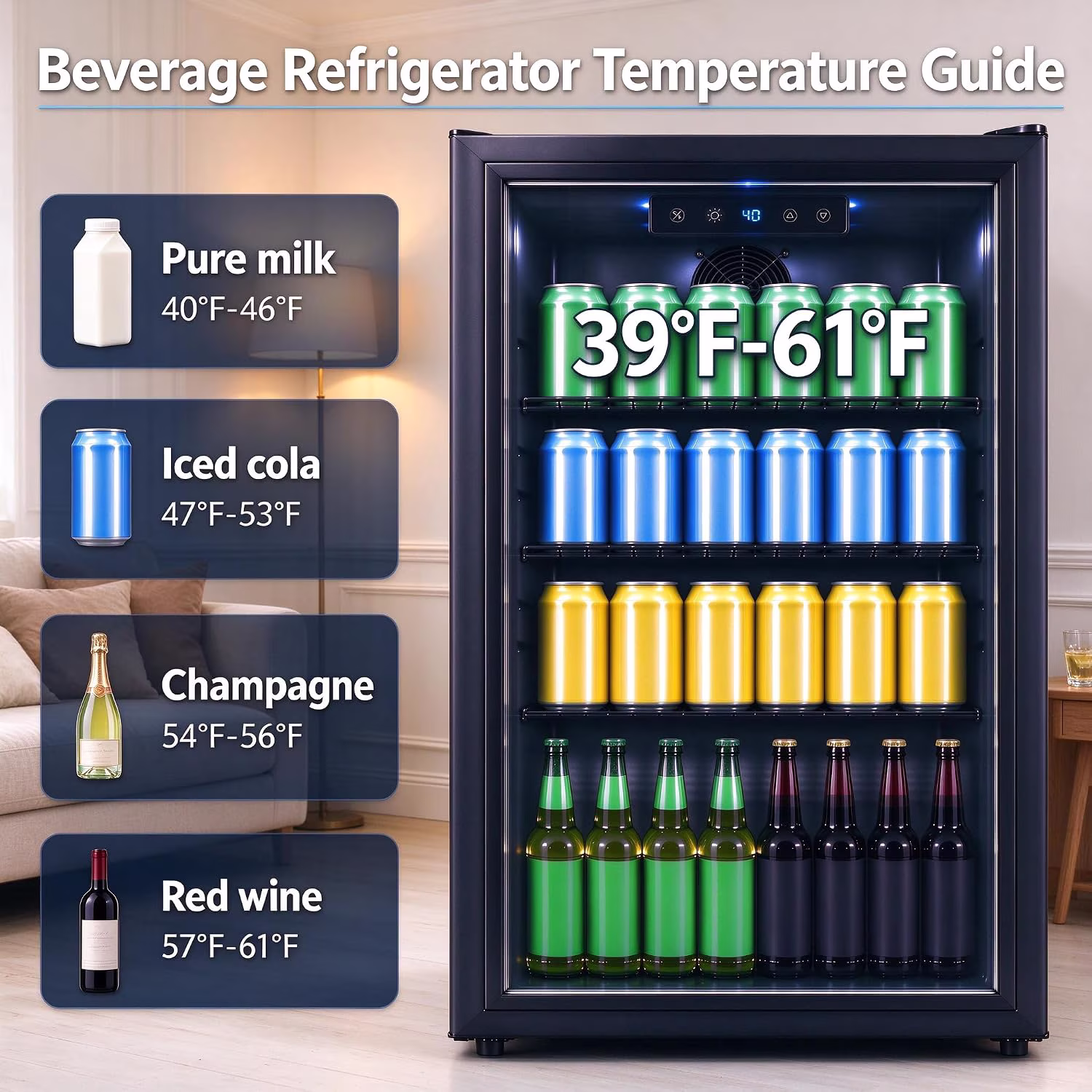 Dawmilon 3.5 Cu. Ft. Beverage Refrigerator, Mini Fridge with Glass Door, Digital Temperature Control, Quiet Beverage Cooler Fridge for Beer Soda Wine, Air Cooling for Home Office Bar - Image 4