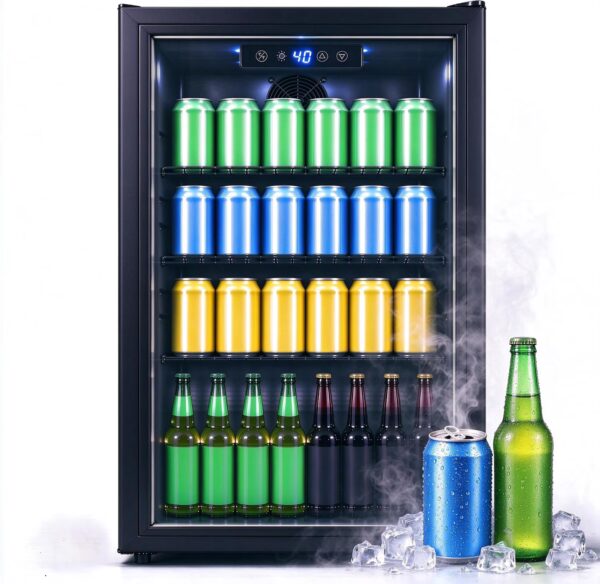 Dawmilon 3.5 Cu. Ft. Beverage Refrigerator, Mini Fridge with Glass Door, Digital Temperature Control, Quiet Beverage Cooler Fridge for Beer Soda Wine, Air Cooling for Home Office Bar