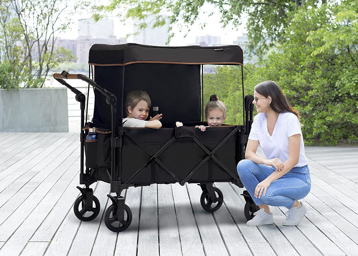 Delta Children Hercules Stroller Wagon for 2 Kids Versatile Stroller Wagon with Canopy, Push/Pull Handles, Cup Holders and Storage Pockets Compact Fold is Great for Travel, Black - Image 4