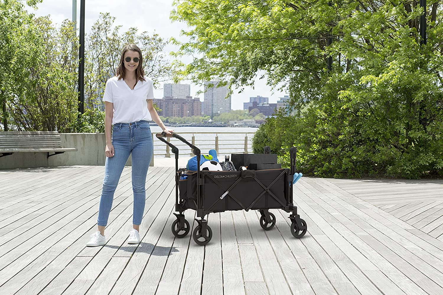 Delta Children Hercules Stroller Wagon for 2 Kids Versatile Stroller Wagon with Canopy, Push/Pull Handles, Cup Holders and Storage Pockets Compact Fold is Great for Travel, Black - Image 3