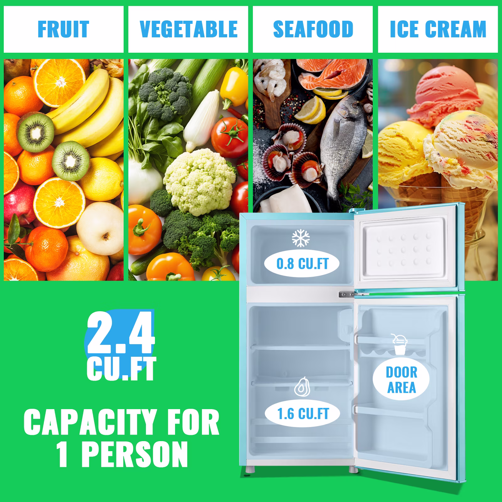DEMULLER 2.4 Cu.ft Mini Refrigerator Small Fridge with Freezer Dual Door Compact Fridge New Blue - Image 4
