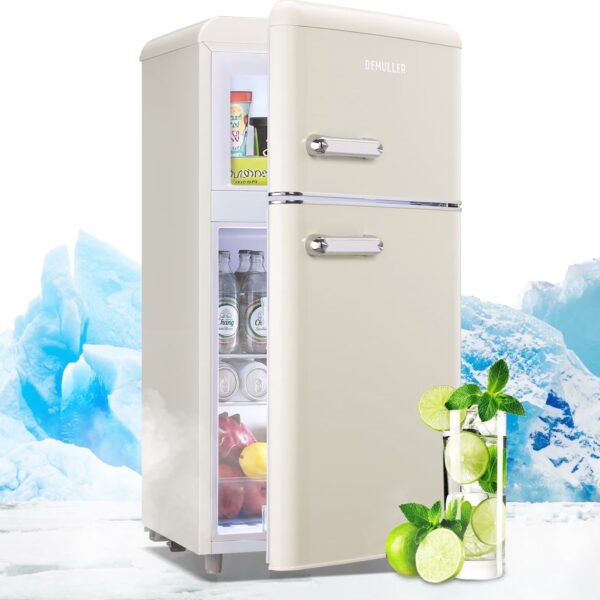DEMULLER 3.55 Cu.ft Retro Mini Fridge Small Refrigerator Double Door White