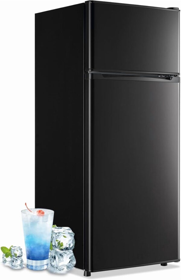DEMULLER 4.6 Cu.ft Small Refrigerator Mini Fridge with Double Door 3 Removable Glass Shelves Black