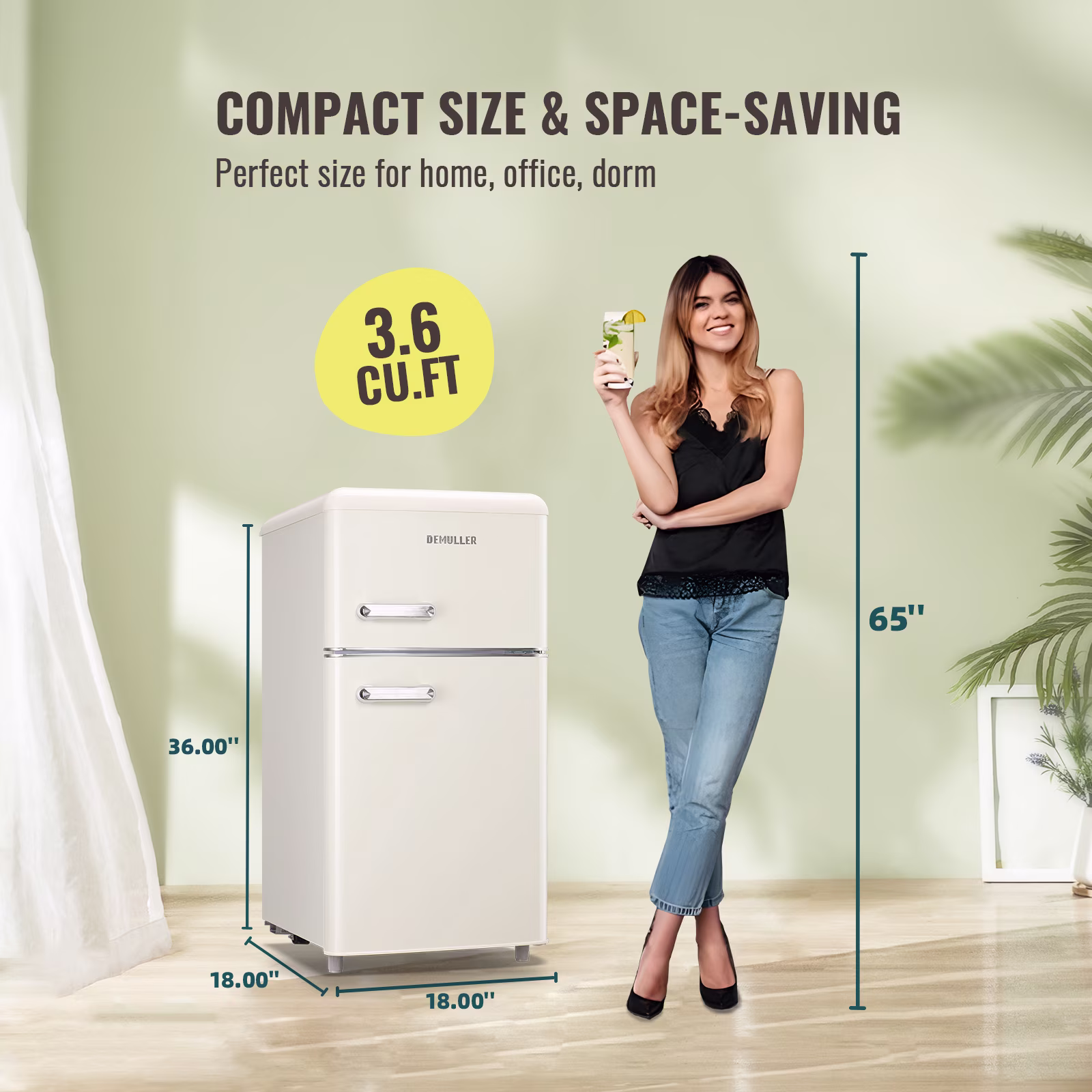 DEMULLER Retro Small Refrigerator with Freezer Mini Fridge 7 Modes Temperture Setting Cream White - Image 2
