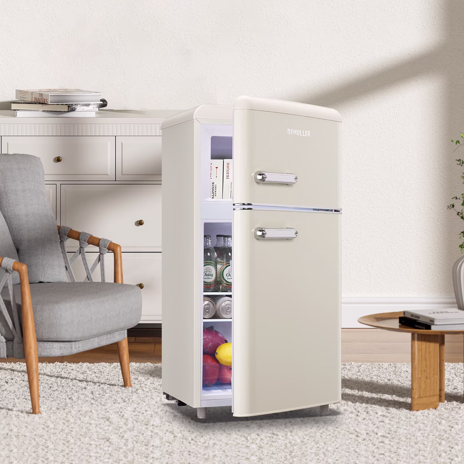 DEMULLER Retro Small Refrigerator with Freezer Mini Fridge 7 Modes Temperture Setting Cream White - Image 5