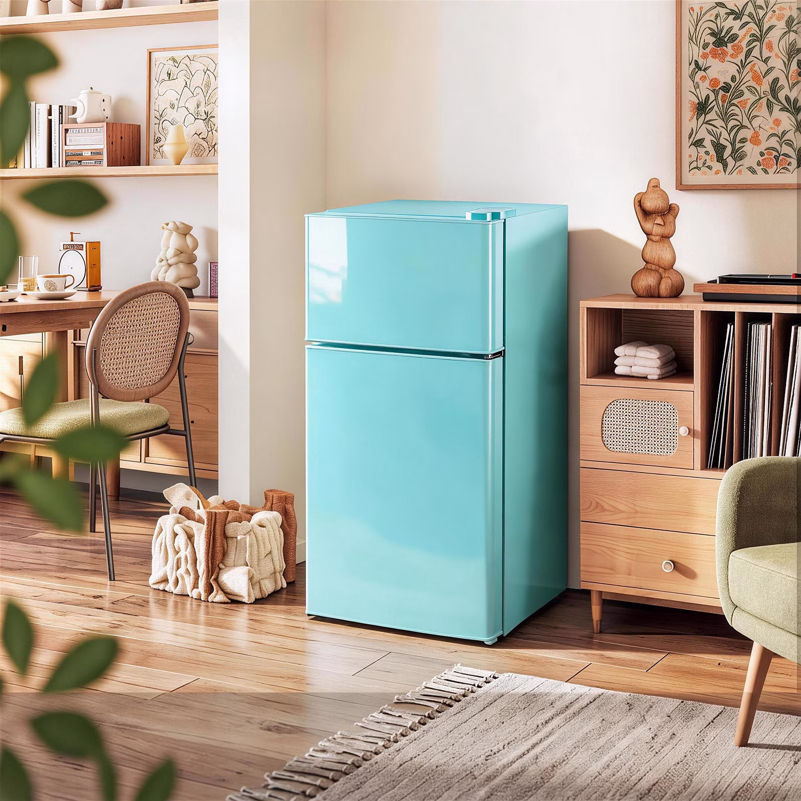 DEMULLER Small Refrigerator with Freezer 48L Blue Mini Refrigerators Dorm Fridge Removable Shelves - Image 4