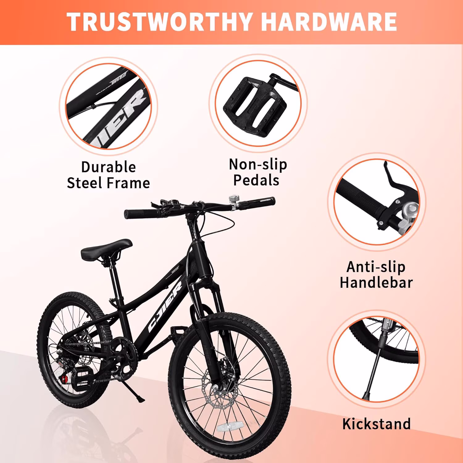 DEYGIA 20 Inch Kids Mountain Bike, Bikes for Boys, 7-Speed with Front Suspension, Dual Disc Brakes & Knobby Tires for Ages 6-14, Multi Color - Image 4