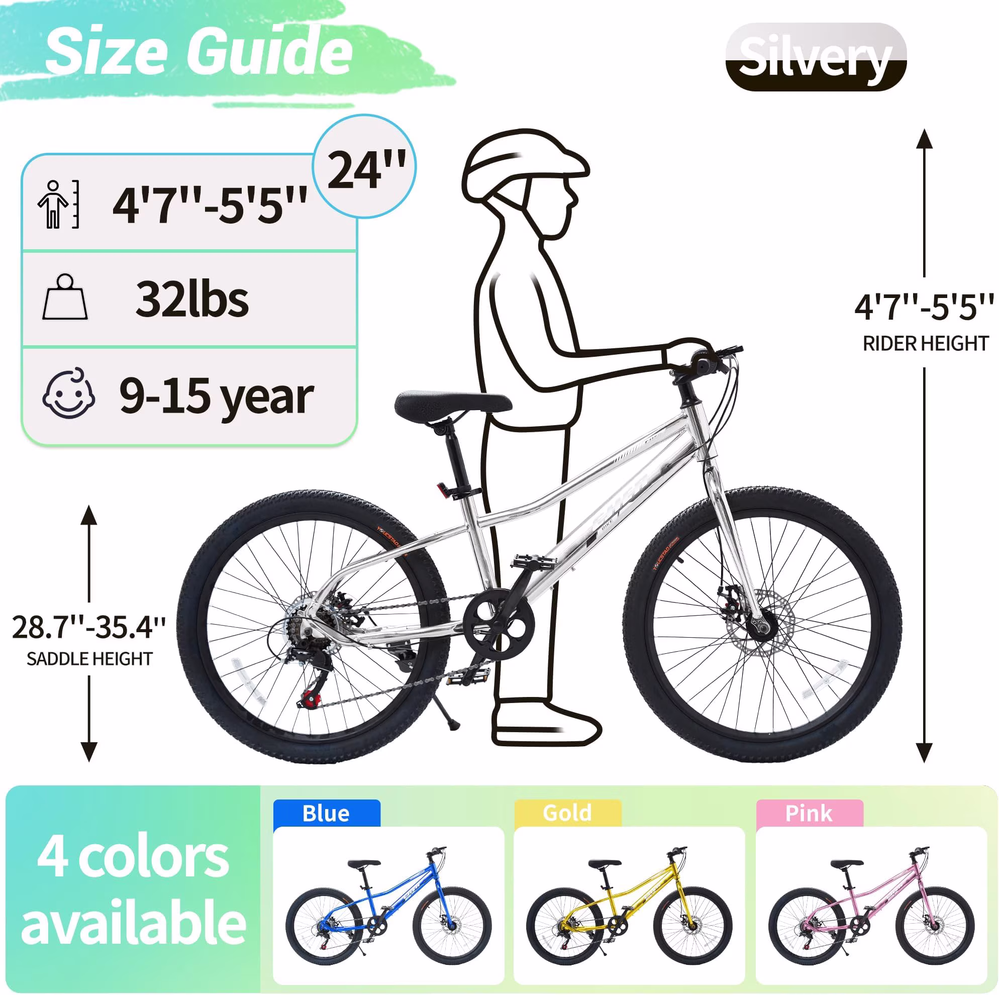 DEYGIA 24" Kids Mountain Bike 7-Speed Disc Brakes Steel Frame 6 - Image 2