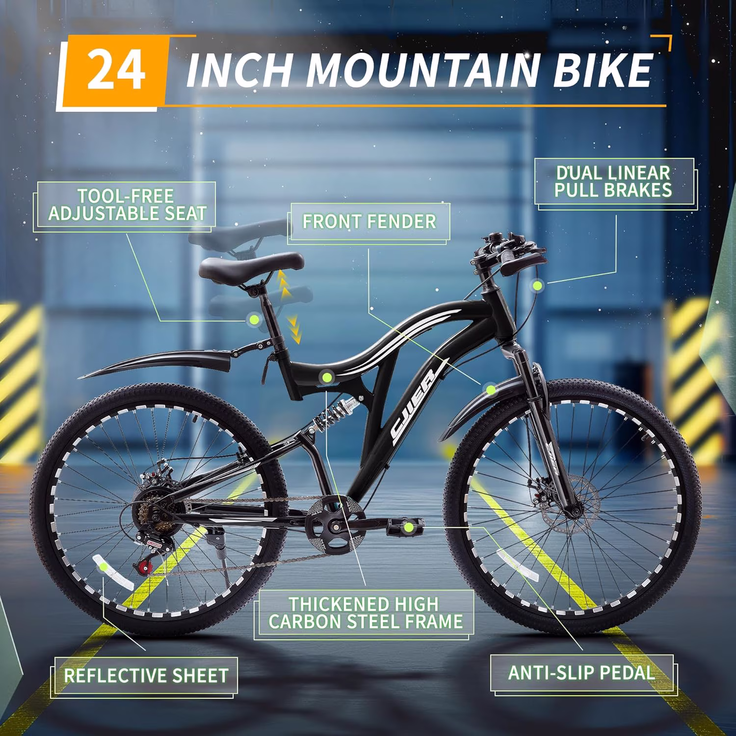 DEYGIA Boys Mountain Bike 24 inch, Kids Bike Ages 4-12, 7-Speed, Full Suspension MTB, High-Carbon Steel Frame, Dual Disc Brakes, Bicycle for kids Outdoor Adventure - Image 3