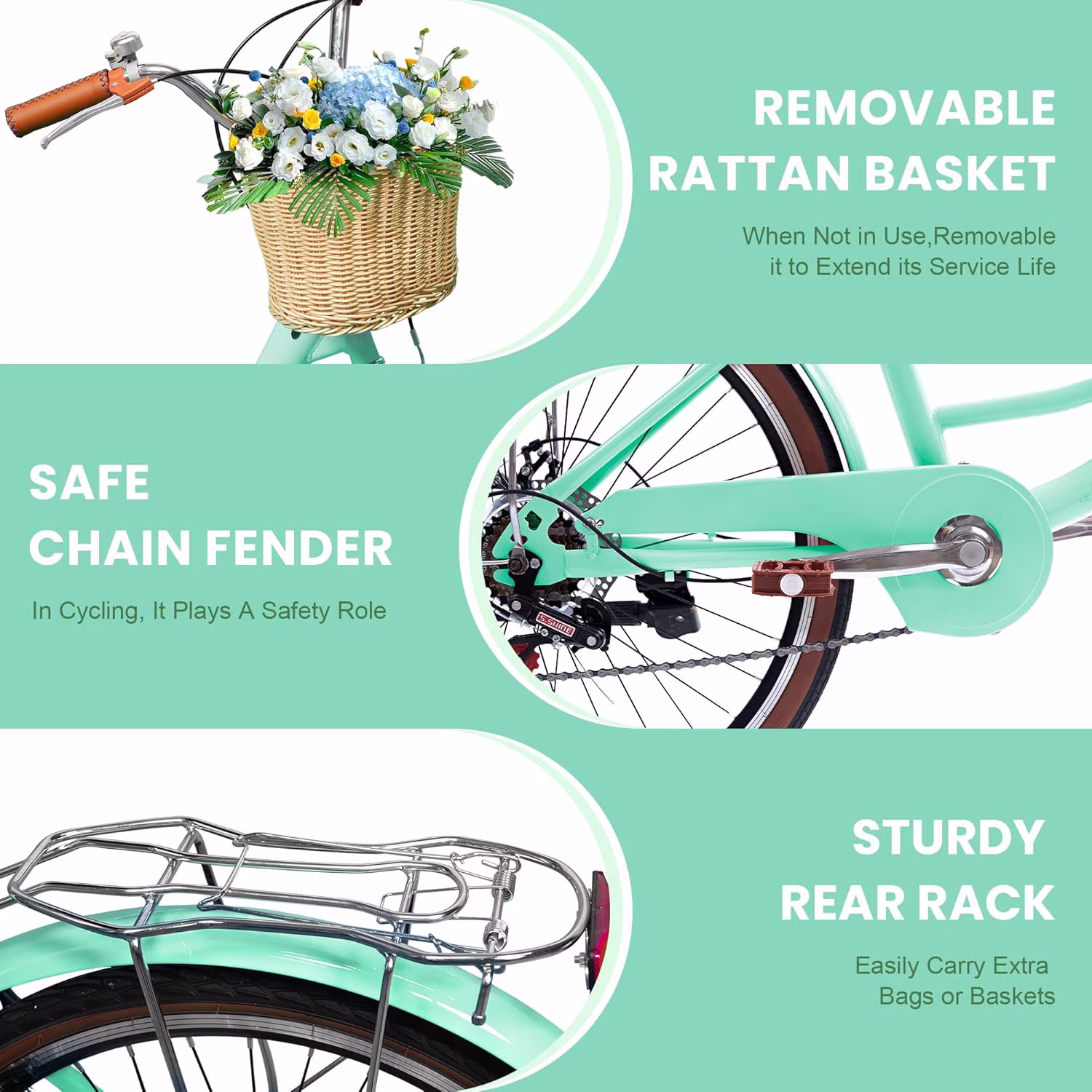DEYGIA Kids Bike, Cruiser Bike for Girls, 24 inch 7 Speed Kids' Bicycles with Rattan Basket and Adjustable Seat, Lightweight Step Bike for Girls - Image 4