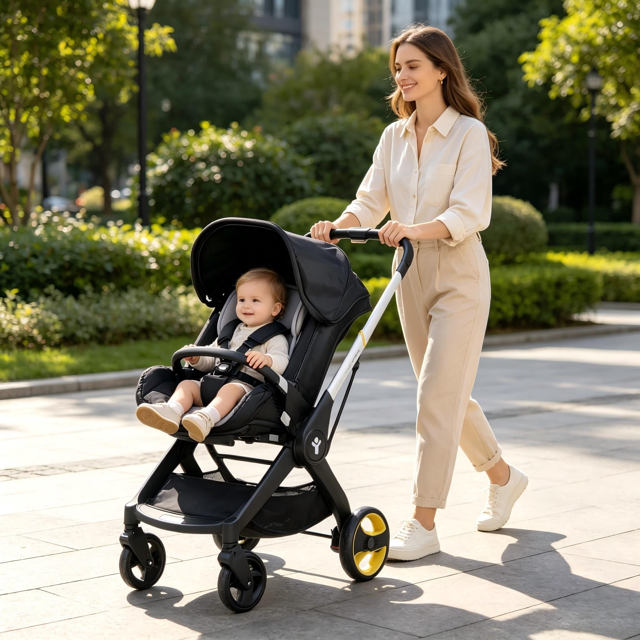 DIFSF Baby Stroller, Lightweight Foldable Newborn Travel Carrier Stroller, with 3 Modes, Adjustable Handle, 5-Point Safety Harness, Black - Image 3