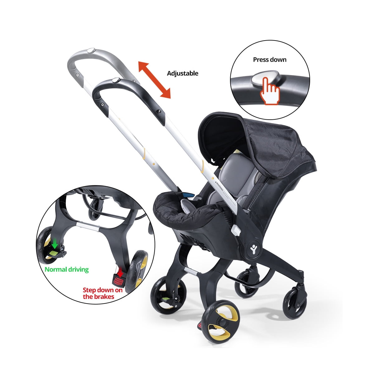DIFSF Baby Stroller, Lightweight Foldable Newborn Travel Carrier Stroller, with 3 Modes, Adjustable Handle, 5-Point Safety Harness, Black - Image 4