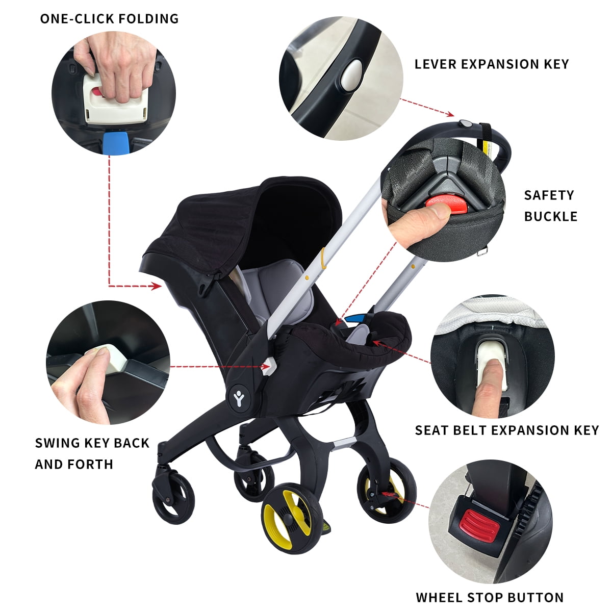 DIFSF Baby Stroller, Lightweight Foldable Newborn Travel Carrier Stroller, with 3 Modes, Adjustable Handle, 5-Point Safety Harness, Black - Image 5