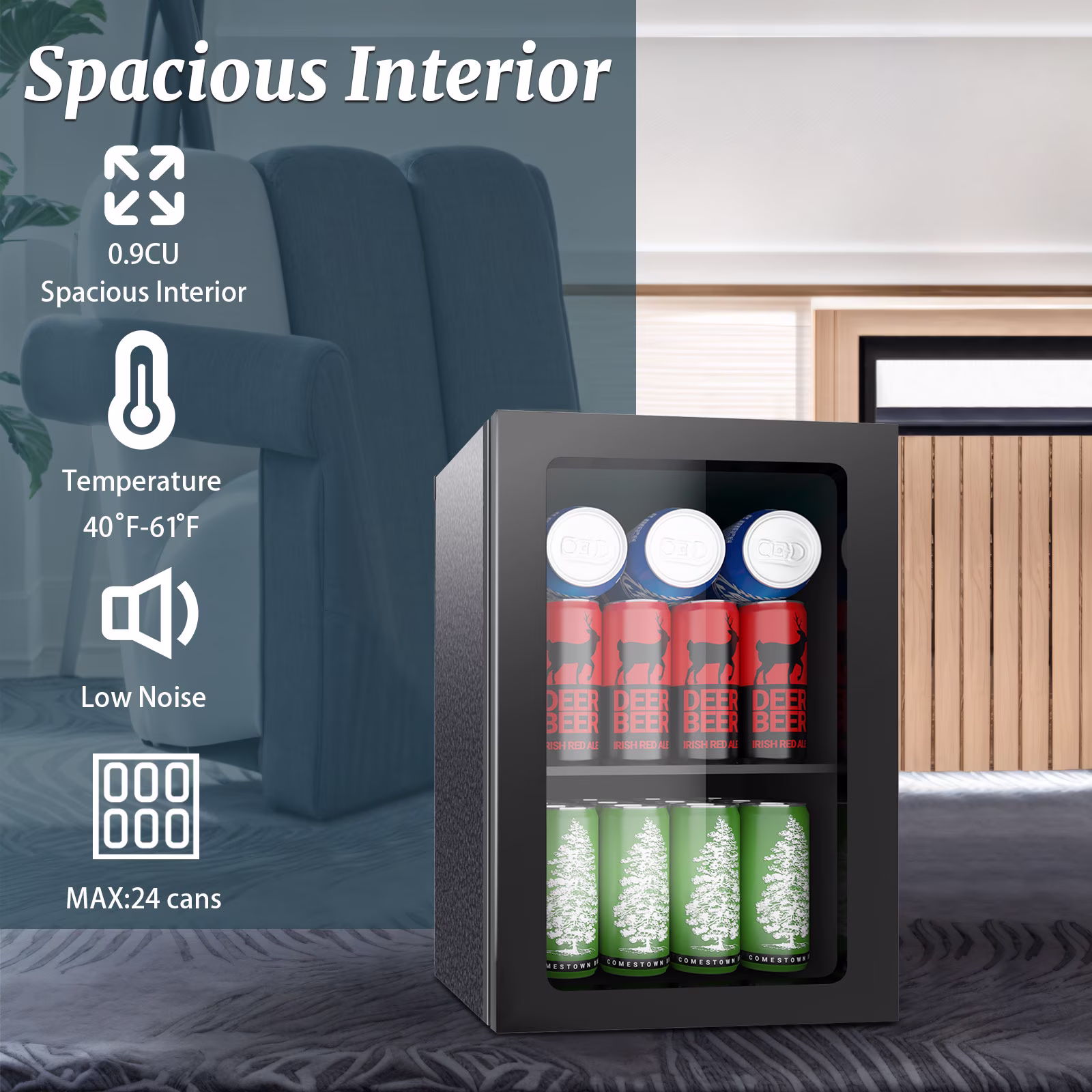 Dimedeal 0.9 Cu.Ft Beverage Refrigerator, 24 Cans Mini Fridge, Compact Drink Cooler for Office, Dorm, Bar - Image 5