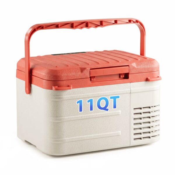 Dimedeal 12V Portable Compressor Car Refrigerator, 11 QT Electric Cooler Fridge with Handle, -4℉‑68℉ Adjustable Temperature, 12V/24V DC & 110‑240V AC Power Supply for Truck, RV, Travel & Camping