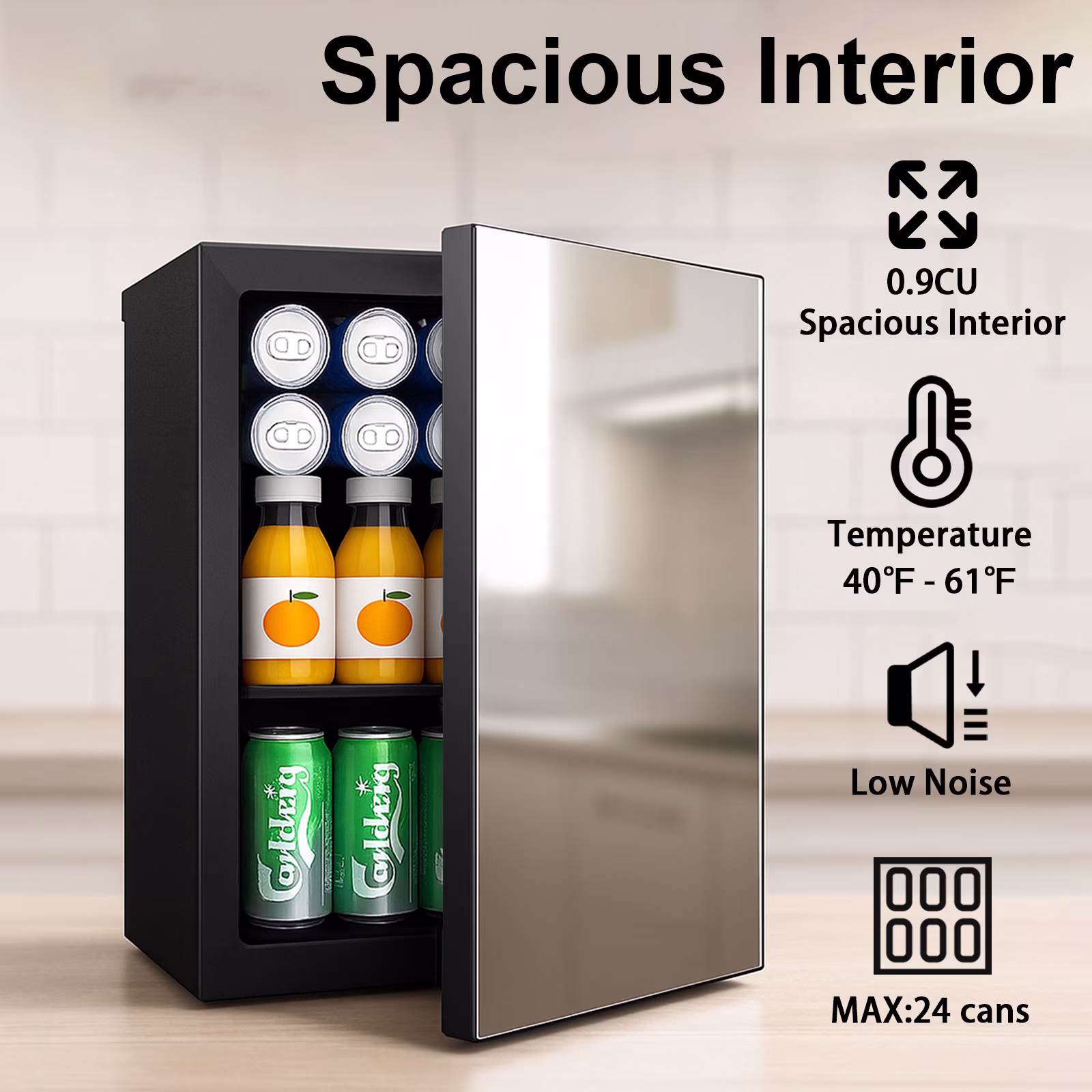 Dimedeal Mini Beverage Refrigerator 0.9 Cu.Ft, 24 Cans Mini Fridge Holds with Mirror Door, Compact Drink Fridge for Office, Dorm, Bar - Image 3