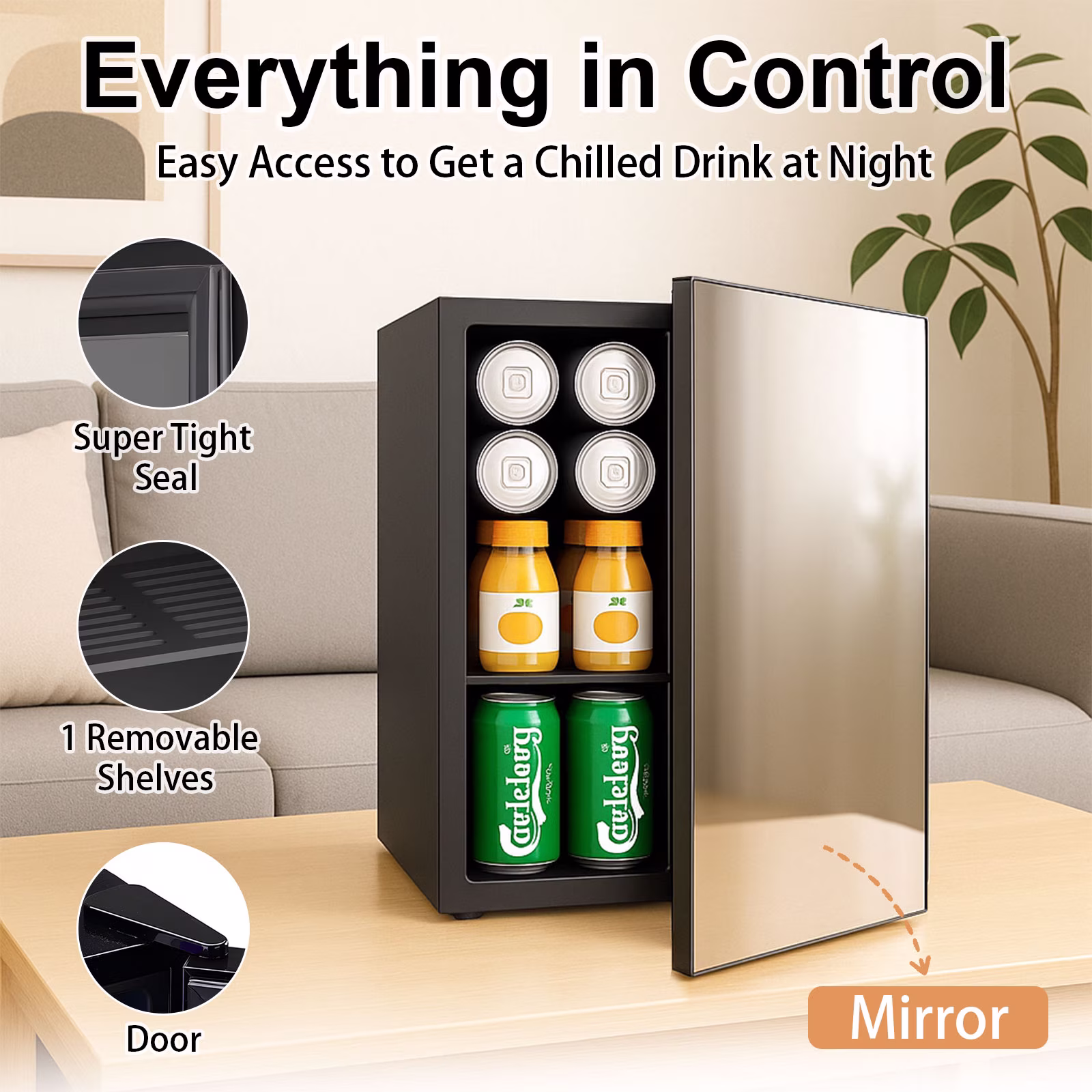 Dimedeal Mini Beverage Refrigerator 0.9 Cu.Ft, 24 Cans Mini Fridge Holds with Mirror Door, Compact Drink Fridge for Office, Dorm, Bar - Image 2