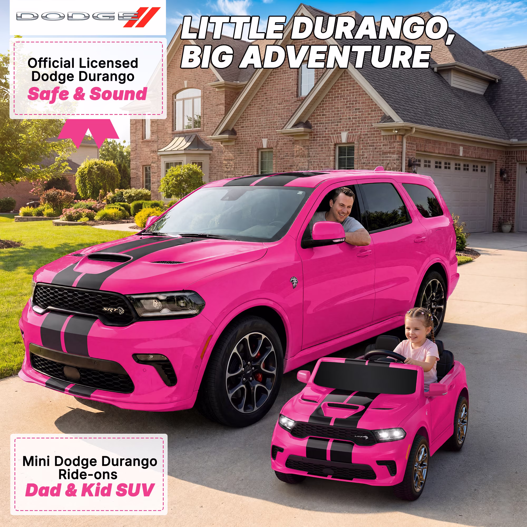 Dodge Electric Ride on Cars for Kids, 12V Licensed Dodge Durango Powered Ride on Toy with Parent Remote Control, Music Player, LED Lights, Safety Belt, Ages 3-6, Pink - Image 5