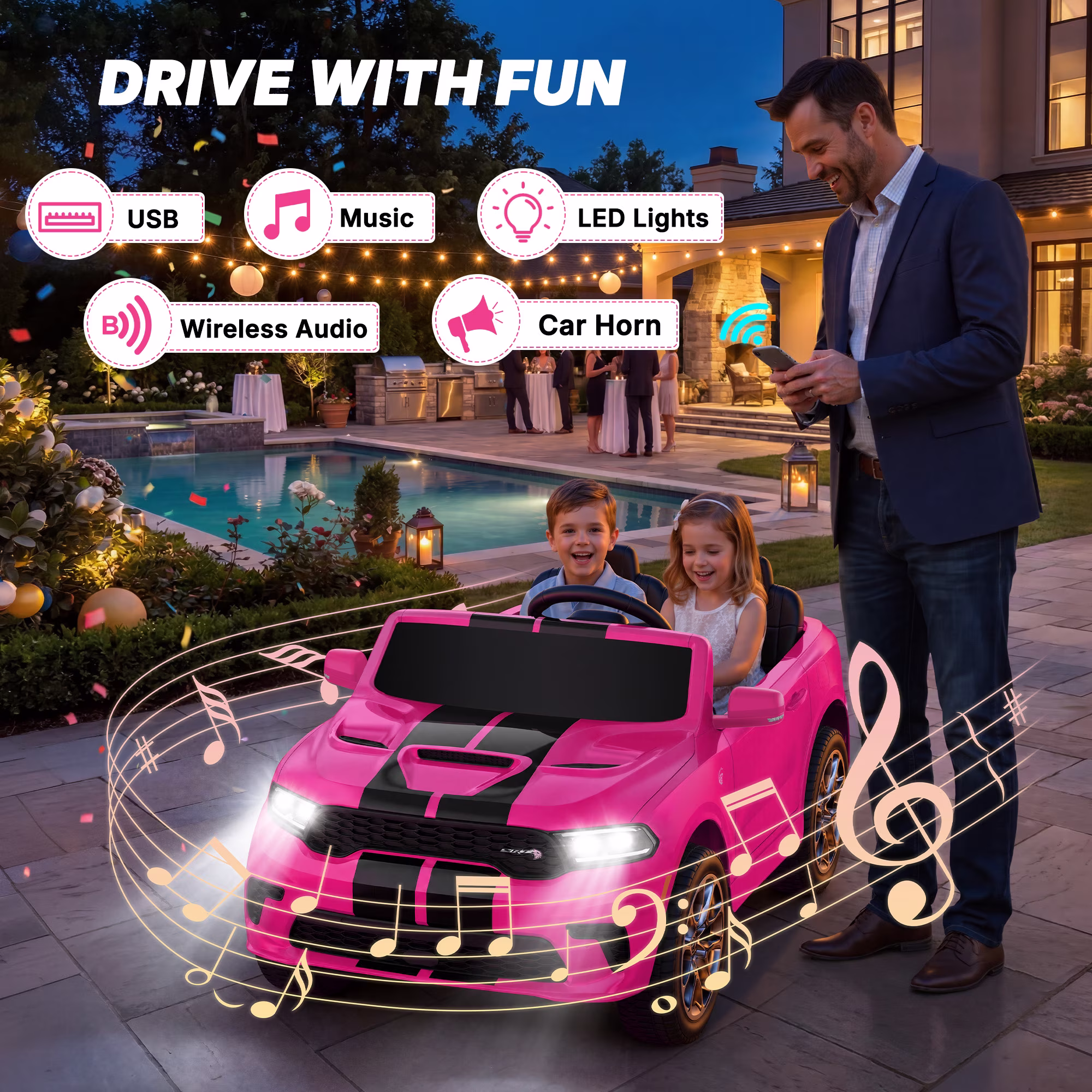 Dodge Electric Ride on Cars for Kids, 24V Licensed Dodge Durango Powered Ride on Toy with Parent Remote Control, Electric Car Vehicle for Girls 3-6 w/Music Player/LED Light/Safety Belt, Pink - Image 2