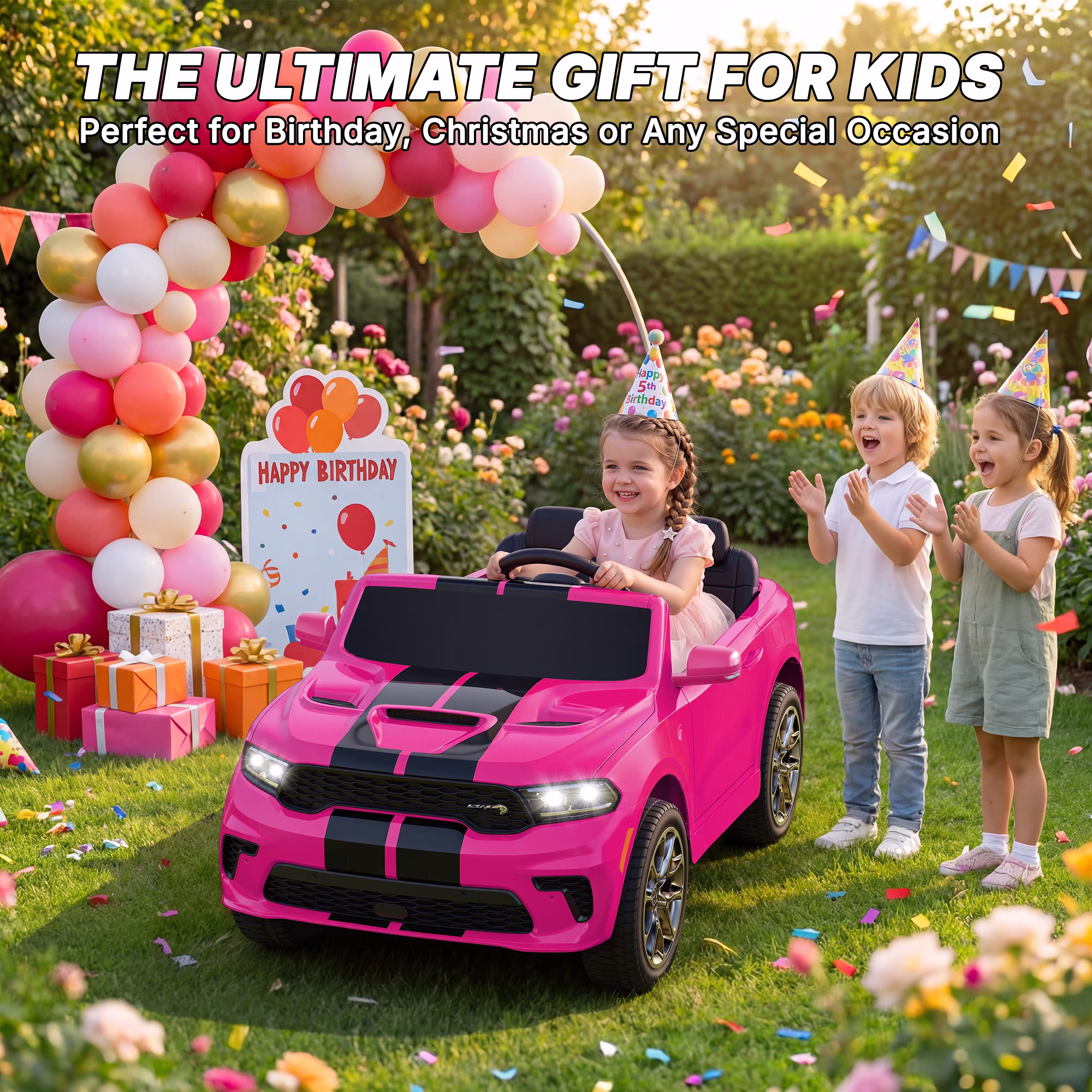 Dodge Electric Ride on Cars for Kids, 24V Licensed Dodge Durango Powered Ride on Toy with Parent Remote Control, Electric Car Vehicle for Girls 3-6 w/Music Player/LED Light/Safety Belt, Pink - Image 3