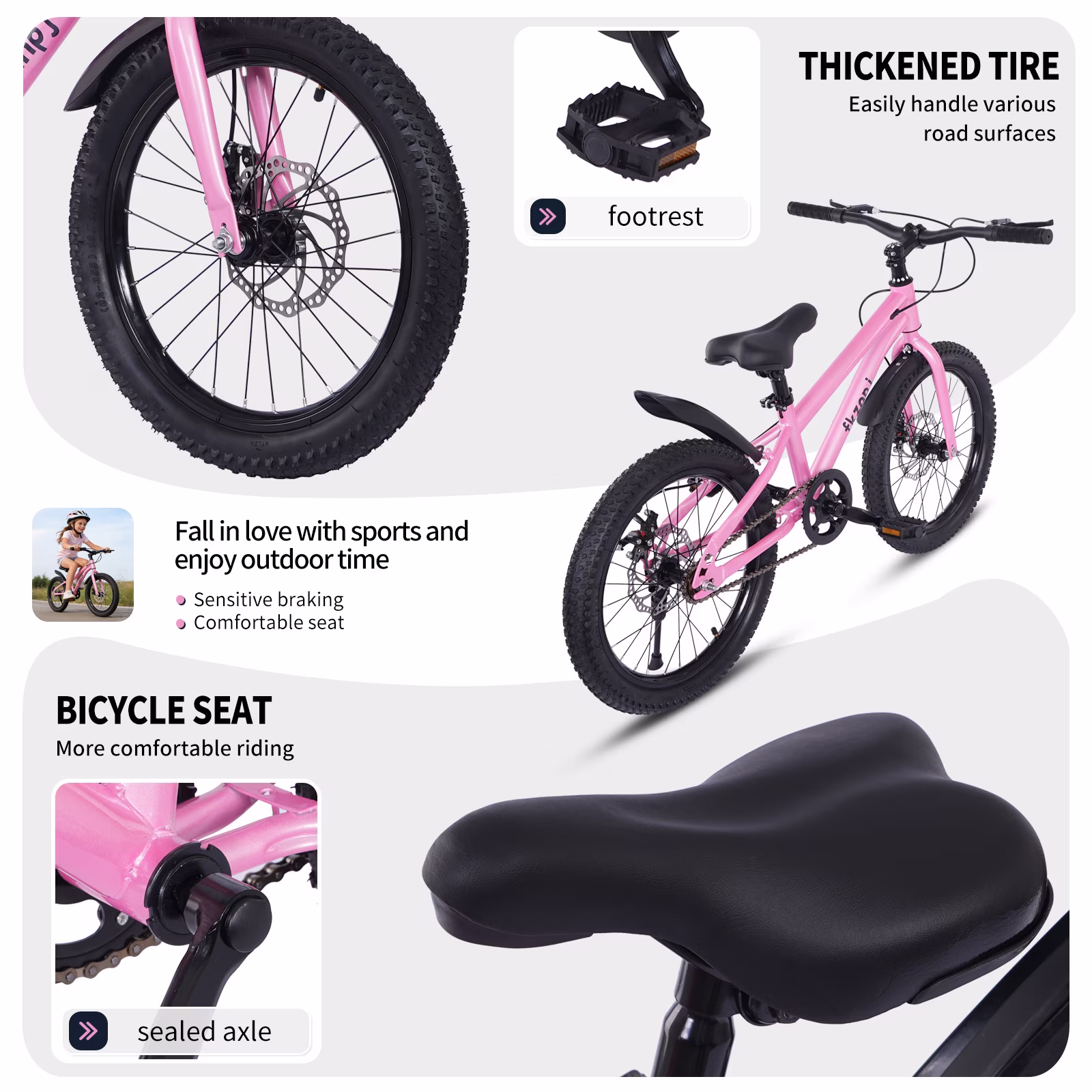 Dolonm 20" Kids Bike for Ages 10-14, Boys Girls Cruiser Bicycle with High Carbon Steel Frame and Dual Disc Brakes, Single Speed Beginner Bike, Pink - Image 3