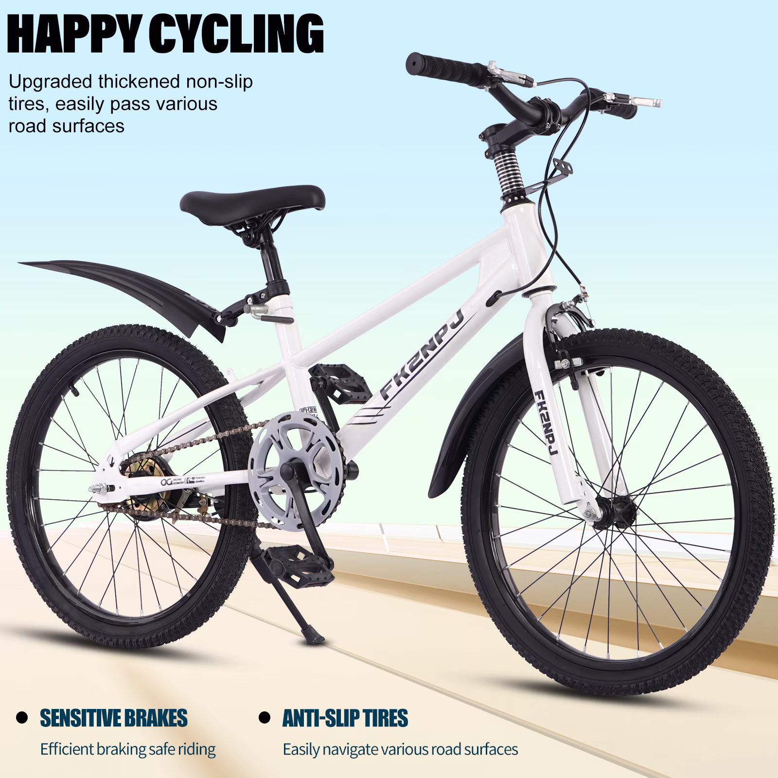 Dolonm 20" Kids Bike for Ages 6-10, Boys Bike with High Carbon Steel & Dual Disc Brakes, Durable Sport Bike with Spoke Wheels, White - Image 2