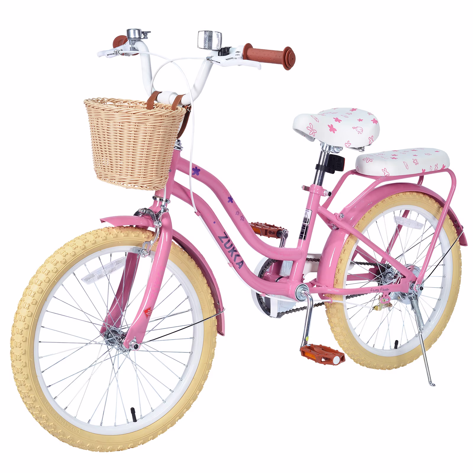 Dolonm 20" Kids Bike for Ages 7-10, Lightweight High-Carbon Steel Frame Cruiser Bike, Girls Bicycle with Wicker Basket & Rear Seat, No Training Wheels, Pink - Image 4