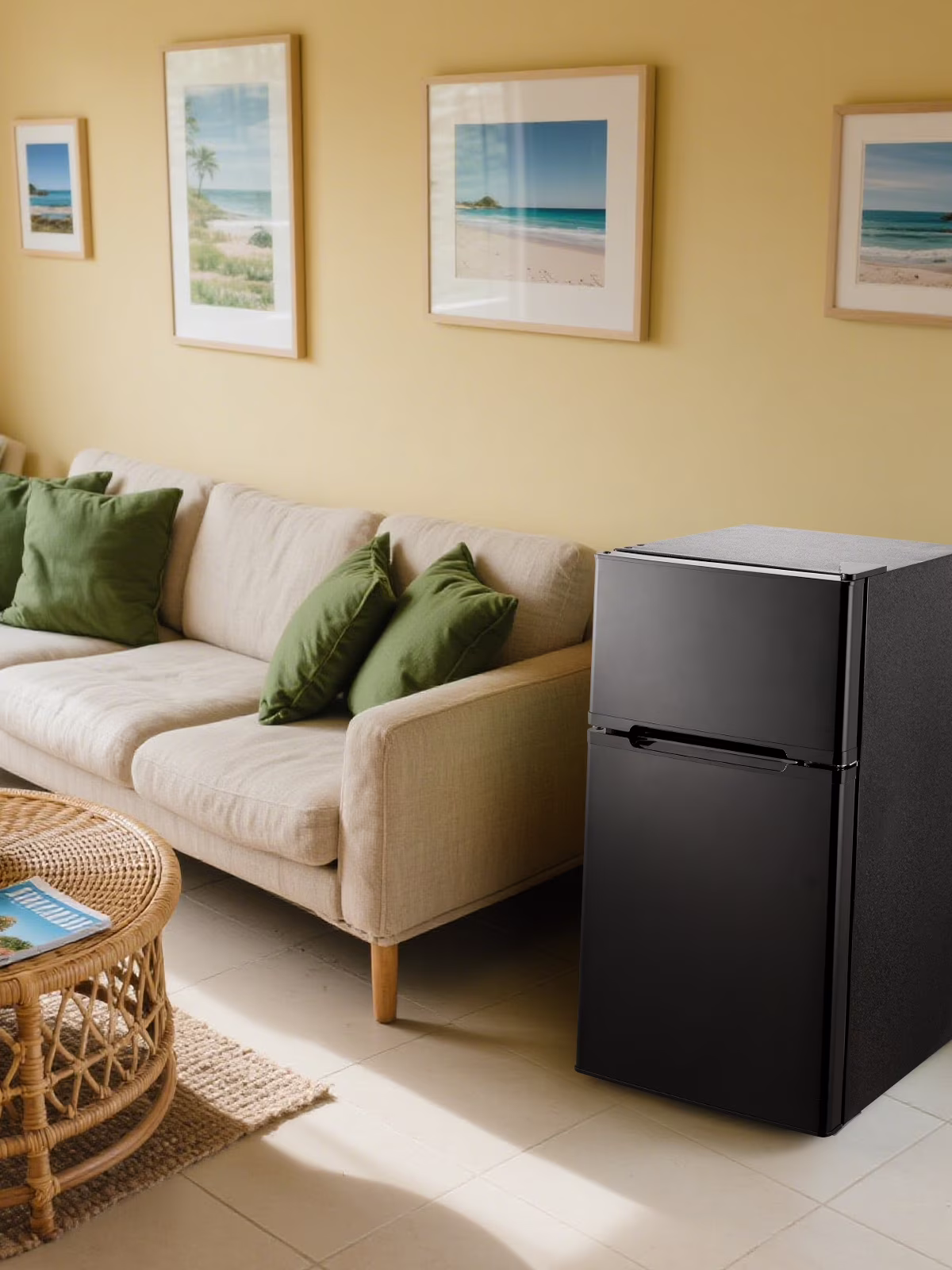 Double Doors Mini Fridge with Top Freezer, Small Fridge with Temperature Control and Ice Tray, 3.1 Cu.ft - Image 2