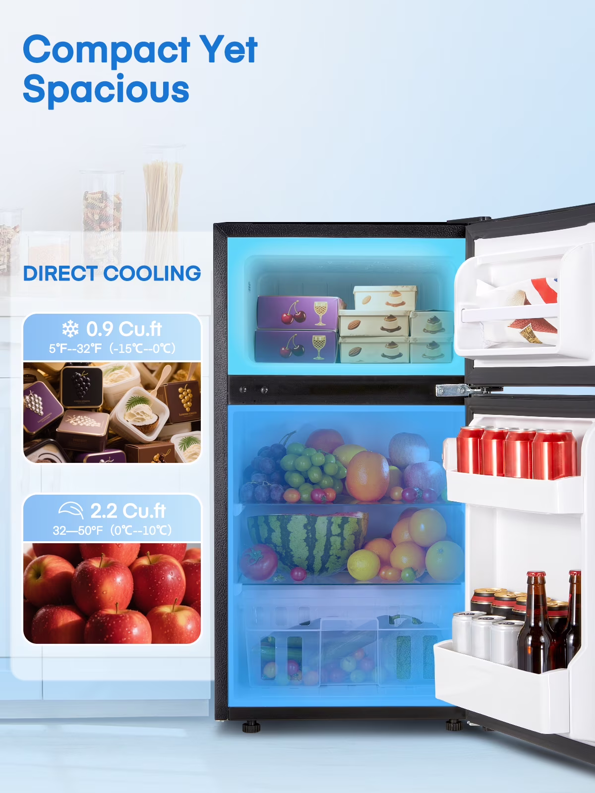 Double Doors Mini Fridge with Top Freezer, Small Fridge with Temperature Control and Ice Tray, 3.1 Cu.ft - Image 5