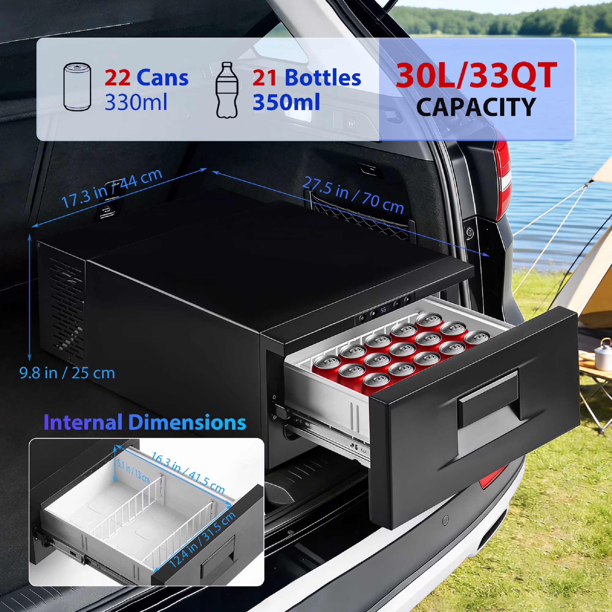 Drawer Refrigerator 33QT 12V RV Fridge Freezer, (-4℉-68℉) Portable Refrigerator Car Cooler for Travel Car Fridge Freezer - Image 4