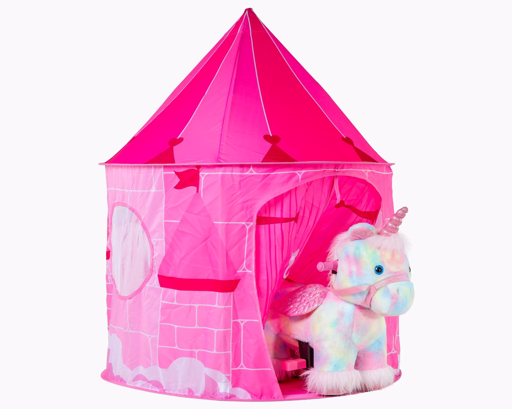 Dynacraft Unicorn 6V Plush Ride-on, Ages 18 Months-3 Years, with Pink Castle Tent, 1 Count