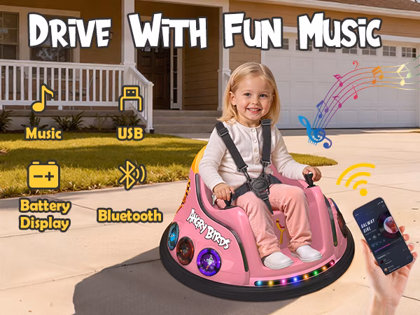 East doll 12V Bumper Car for Kids, Licensed Angry Birds Bumper Car for Boys Girls Aged 1.5-6 Years, Kid Electric Bumper Car, Bumper Car Ride on Toy, Baby Bumper Toddler Car with Remote, Pink - Image 3